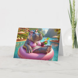Happy Hippo mit Geburtstagsgetränk Karte