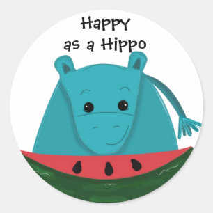 Happy Hippo mit Watermelon Slice Runder Aufkleber