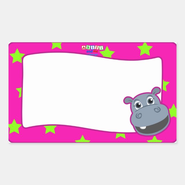 Happy Hippo Name Tag Sticker (Vorderseite)