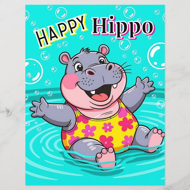 Happy Hippo | Niedlicher Cartoon Kids Kinderzimmer (Vorderseite)