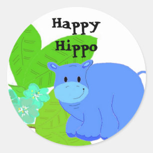 Happy Hippo Runder Aufkleber