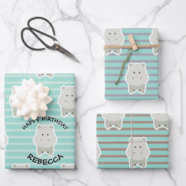Happy Hippo Stripes Geburtsname Geschenkpapier Set