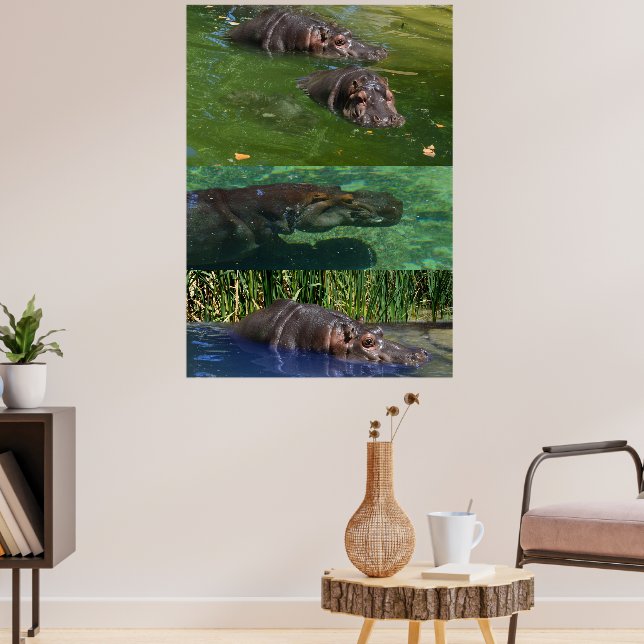 Happy Hippos in einem Teich, Poster (Wohnzimmer 3)