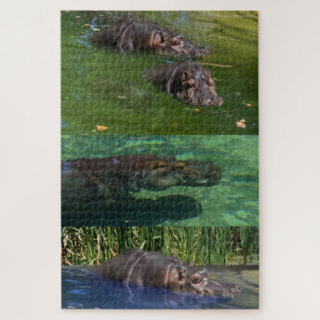 Happy Hippos in einem Teich, Puzzle (Vertikal)