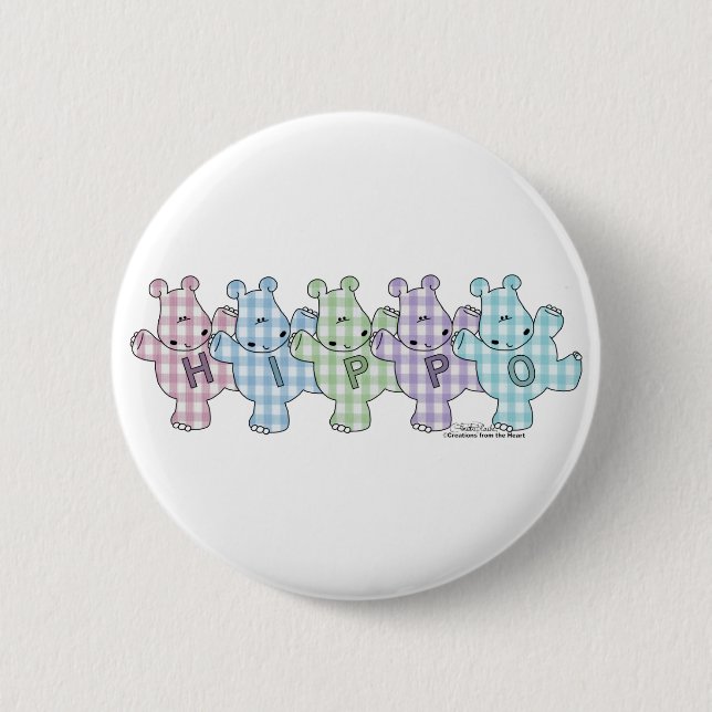 Happy Hippos pastel gingham Button (Vorderseite)