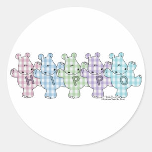Happy Hippos pastel gingham Runder Aufkleber