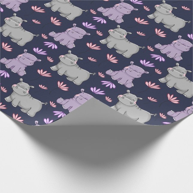 Happy Hippos und Blume Geschenkpapier (Ecke)