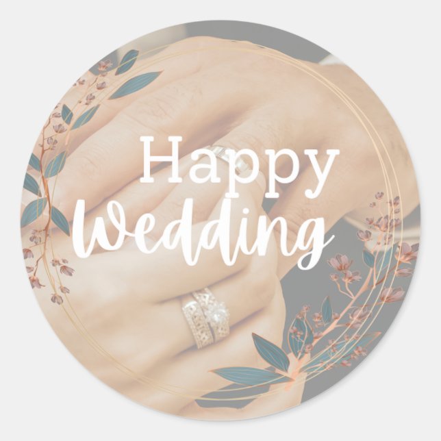 Happy Hochzeitsaufkleber Etiketten Hochzeitszubehö Runder Aufkleber (Vorderseite)