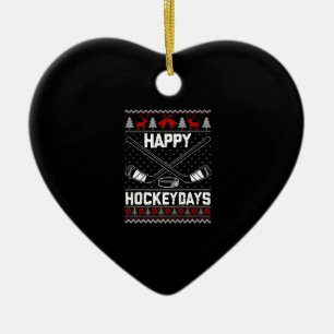 Happy Hockeydays Funny Christmas Ice Hockey Player Keramik Ornament