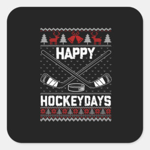 Happy Hockeydays Funny Christmas Ice Hockey Player Quadratischer Aufkleber