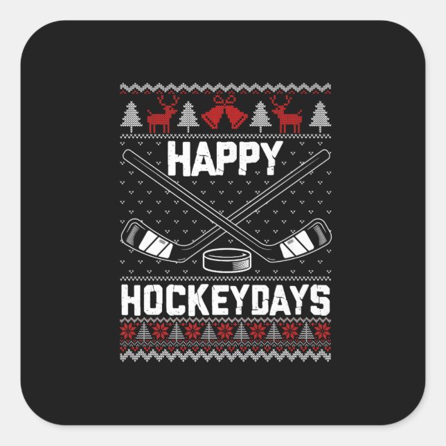 Happy Hockeydays Funny Christmas Ice Hockey Player Quadratischer Aufkleber (Vorderseite)