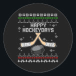 Happy Hockeydays Ugly Christmas Pajama Cool Hockey Runder Aufkleber<br><div class="desc">Happy Hockeydays Ugly Christmas Pajama Cool Hockey Pun X-Mas</div>