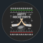 Happy Hockeydays Ugly Christmas Pajama Cool Hockey Runder Aufkleber<br><div class="desc">Happy Hockeydays Ugly Christmas Pajama Cool Hockey Pun X-Mas</div>
