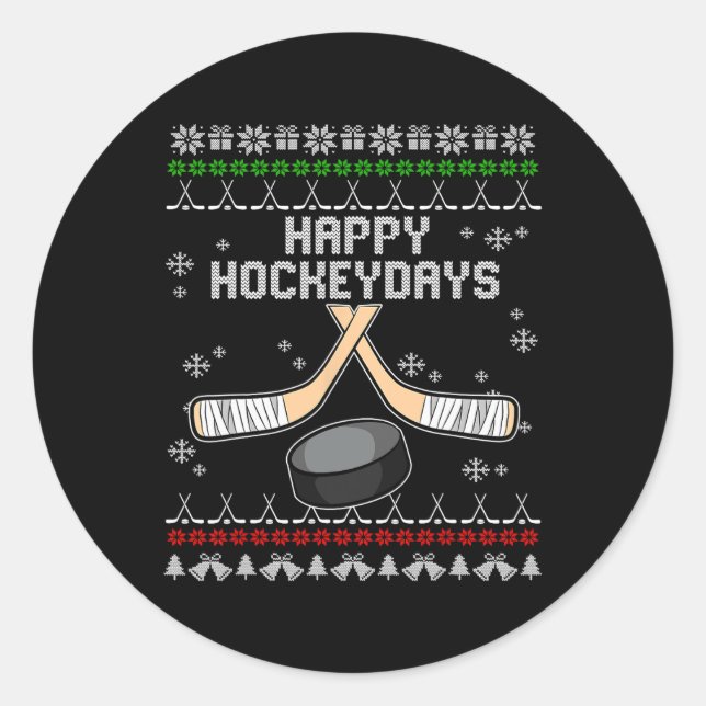Happy Hockeydays Ugly Christmas Pajama Cool Hockey Runder Aufkleber (Vorderseite)