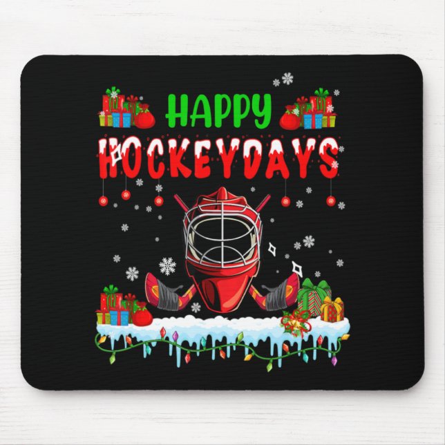 Happy Hockeydays Xmas Hockey Helmet Costume Player Mousepad (Vorne)