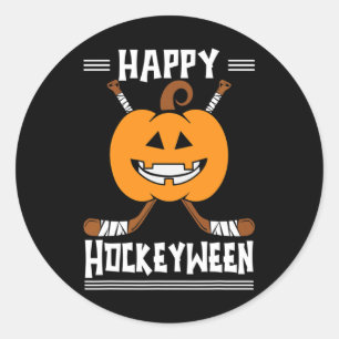 Happy Hockeyween Halloween Eishockeyspieler und H Runder Aufkleber
