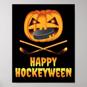 Happy Hockeyween Hockey Pumpkin Eating Puck Fun Ha Poster