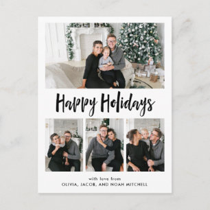 Happy Hoidays Wird Black and White Multi Foto Grid Feiertagspostkarte
