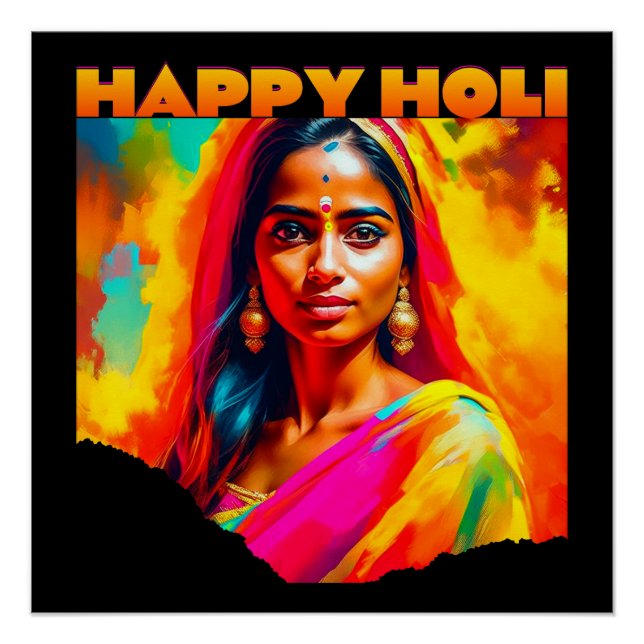 Happy Holi Beautiful Frau Poster (Vorderseite)