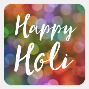 Happy Holi Bokeh Quadratischer Aufkleber