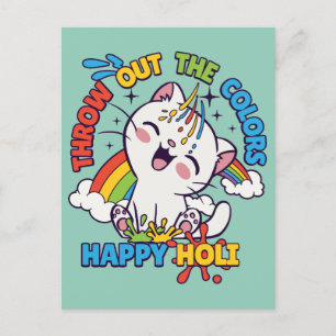 Happy Holi Cat Postkarte