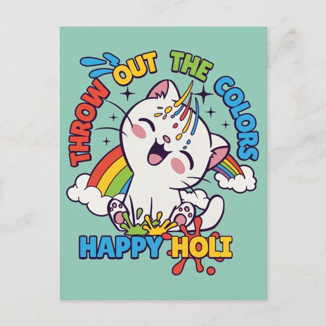 Happy Holi Cat Postkarte (Vorderseite)