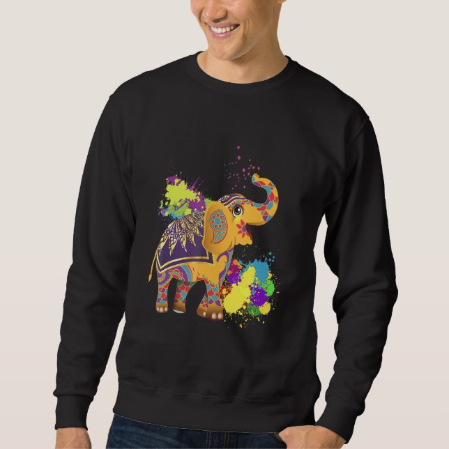 Happy Holi Colors India Hindu Spring Elephant Hol Sweatshirt (Vorderseite)
