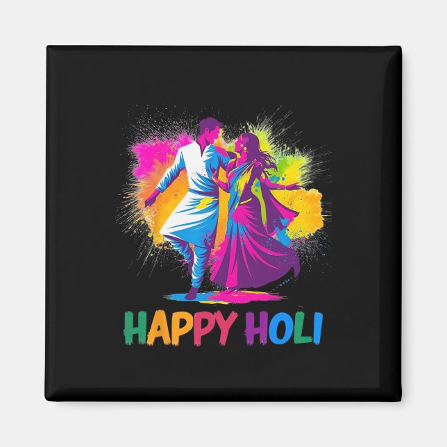 Happy Holi Festival Indian Colors Spring Dance Magnet (Vorne)