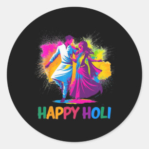 Happy Holi Festival Indian Colors Spring Dance Runder Aufkleber