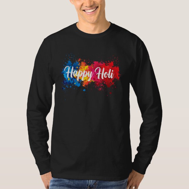 Happy Holi Frauenfamilie Kinder Cooles Paradies fü T-Shirt (Vorderseite)