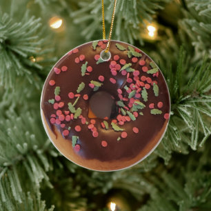 Happy Holi-Glaze Chocolate Sprinkles Donut Keramik Ornament
