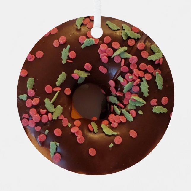 Happy Holi-Glaze Chocolate Sprinkles Donut Ornament Aus Metall (Vorderseite)