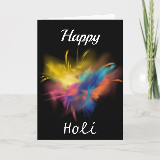 Happy Holi im schwarzen Hintergrund Karte (Vorderseite)