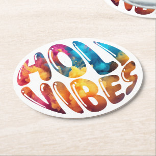 Happy Holi Vibes Hands Hindu Holi Festival Geschen Runder Pappuntersetzer