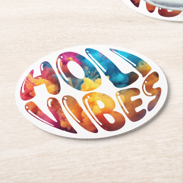 Happy Holi Vibes Hands Hindu Holi Festival Geschen Runder Pappuntersetzer (Angewinkelt)