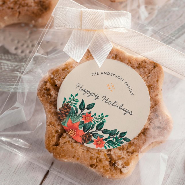 Happy Holidas Family Foliage Grüne Weihnachten Runder Aufkleber (Von Creator hochgeladen)