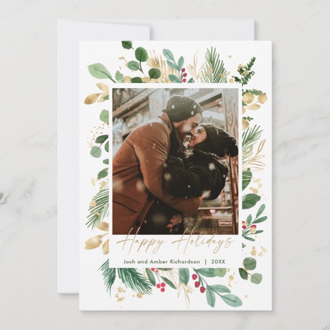 Happy Holiday Aquarell grün Gold Rot Heilige (Vorderseite)