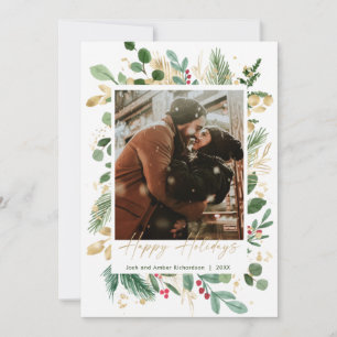 Happy Holiday Aquarell grün Gold Rot Heilige