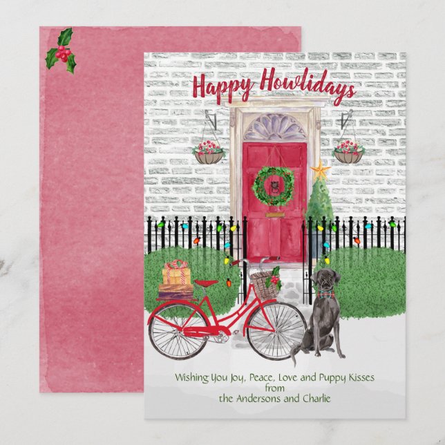 Happy Holiday Black Labrador Retriever Red Door (Vorne/Hinten)
