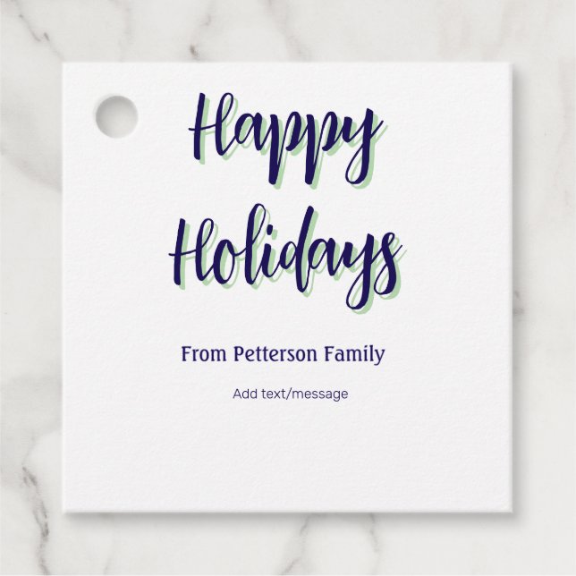 Happy Holiday Blau Grün Weihnachten stilvoll moder Geschenkanhänger (Vorderseite)