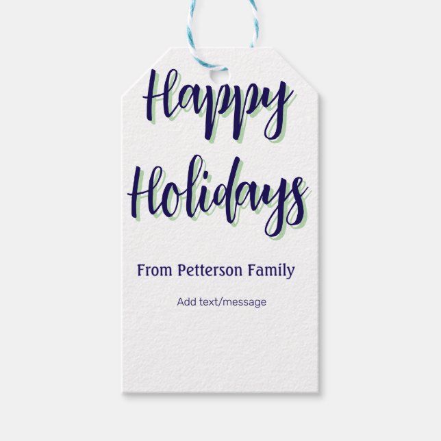 Happy Holiday Blau Grün Weihnachten stilvoll moder Geschenkanhänger (Vorderseite)