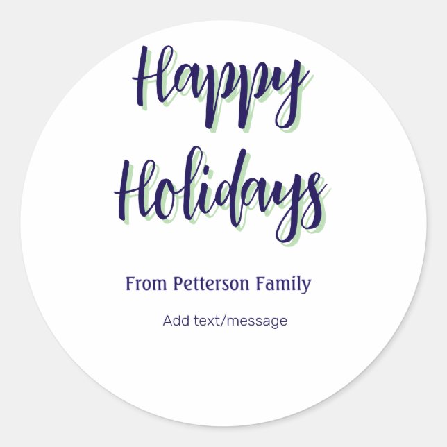 Happy Holiday Blau Grün Weihnachten stilvoll moder Runder Aufkleber (Vorderseite)