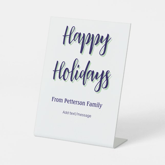 Happy Holiday Blau Grün Weihnachten stilvoll moder Sockelschild (Vorderseite)