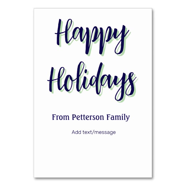 Happy Holiday Blau Grün Weihnachten stilvoll moder Tischnummer (Vorderseite)