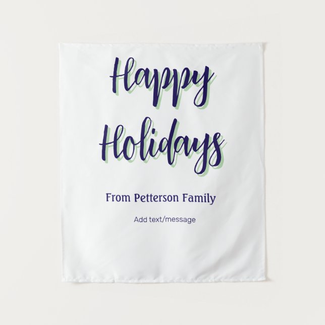 Happy Holiday Blau Grün Weihnachten stilvoll moder Wandteppich (Vorderseite)