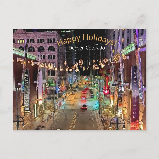 Happy Holiday, das festliche Stadtzentrum Denver C Postkarte (Vorderseite)