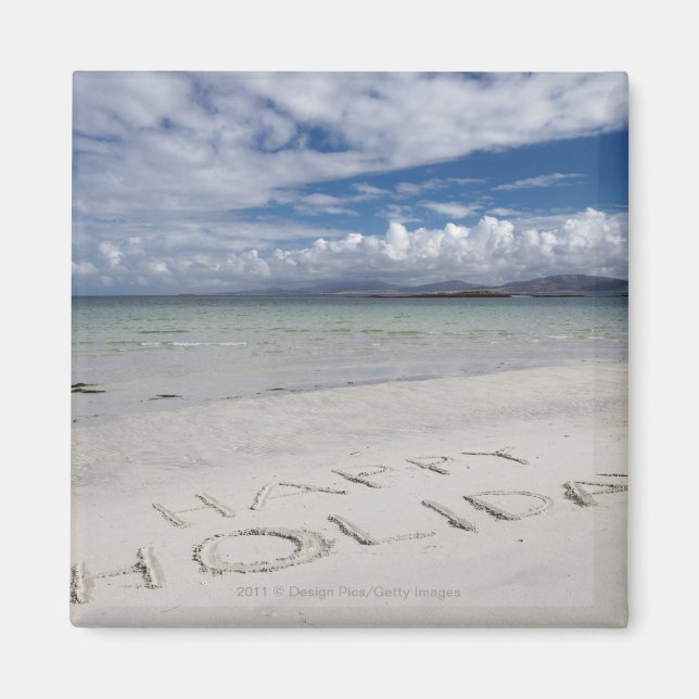 Happy Holiday geschrieben auf Eilogarry Beach Magnet (Vorne)