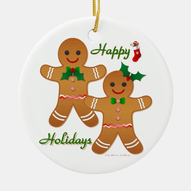 Happy Holiday Gingerbread Man Boy Girl Keramikornament (Vorne)