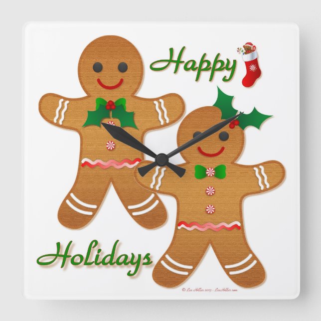 Happy Holiday Gingerbread Man Boy Girl Quadratische Wanduhr (Vorderseite)