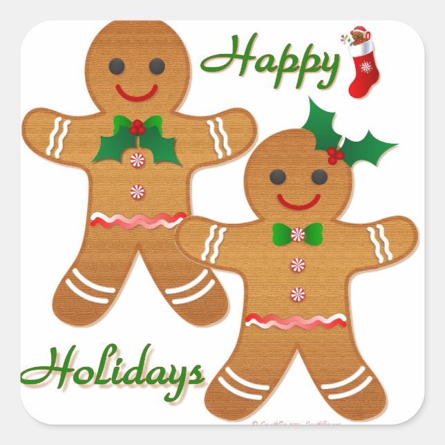 Happy Holiday Gingerbread Man Boy Girl Quadratischer Aufkleber (Vorderseite)